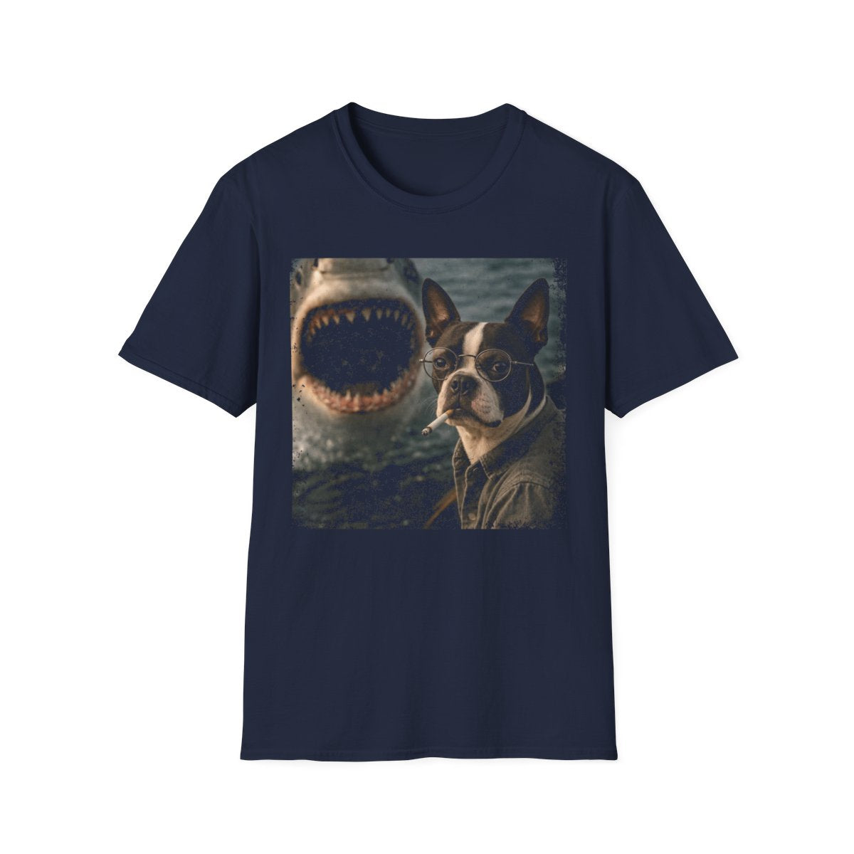Boston Terrier and Shark Tee - Navy
