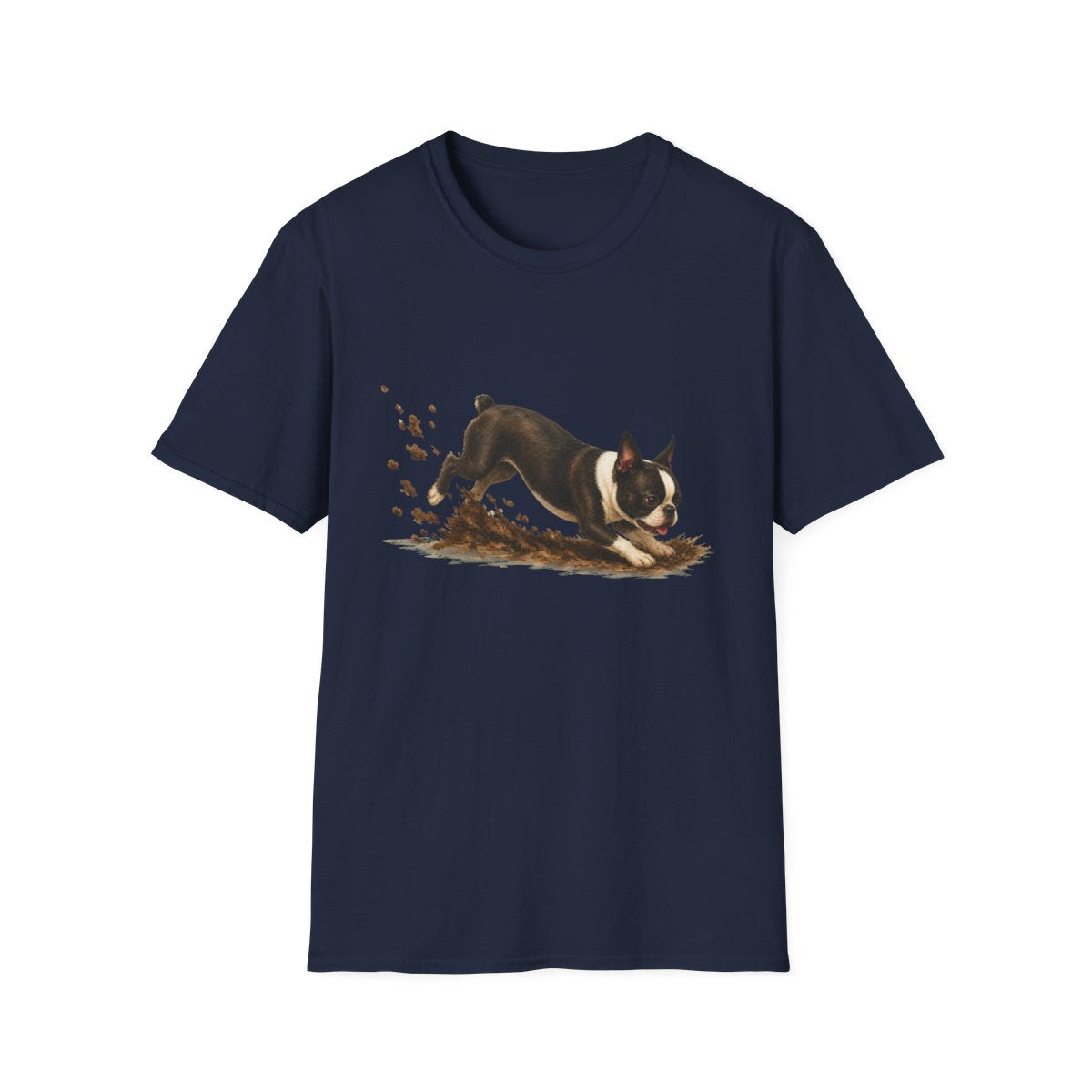 Boston Terrier Excavating Mode On Tee - Navy