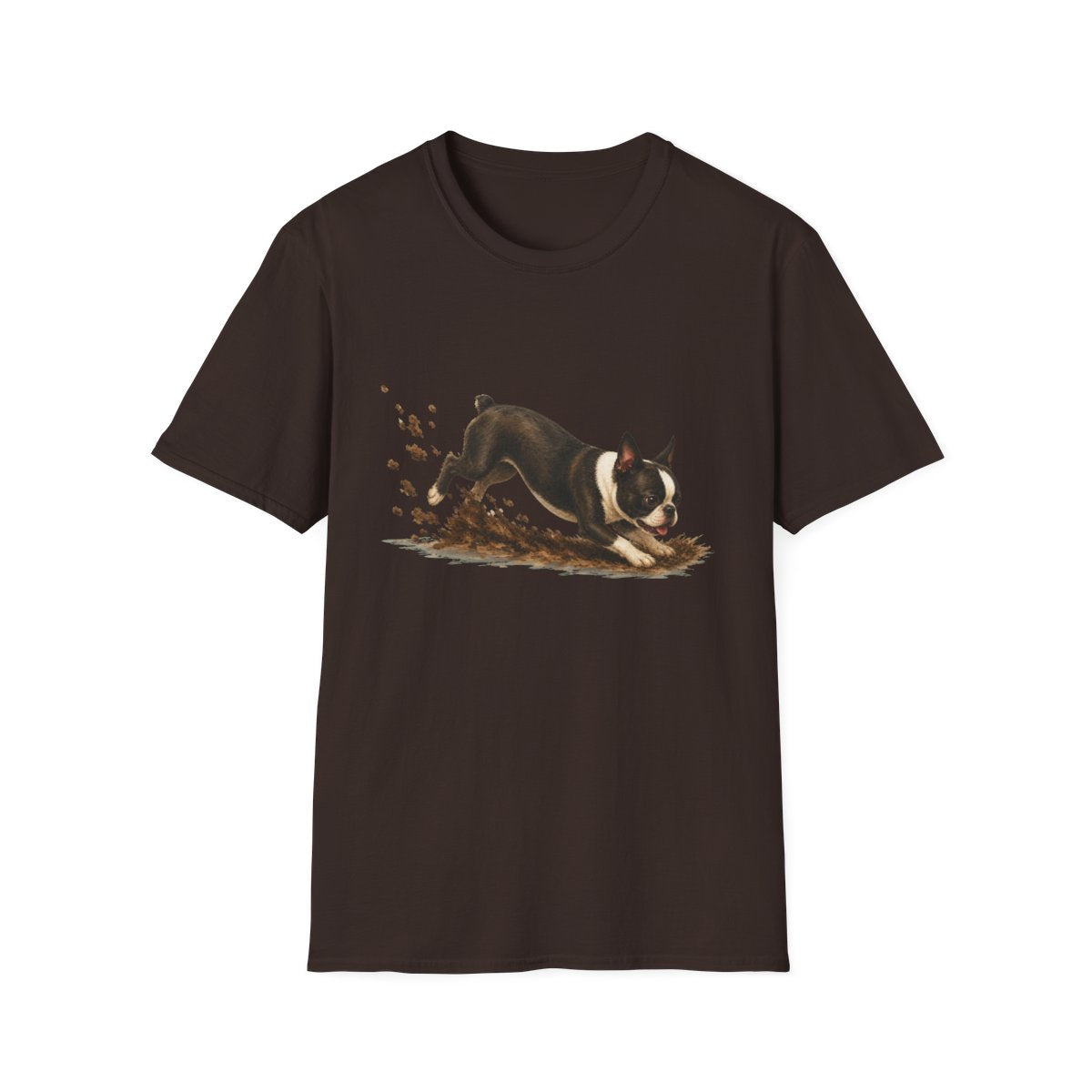 Boston Terrier Excavating Mode On Tee - Dark Chocolate