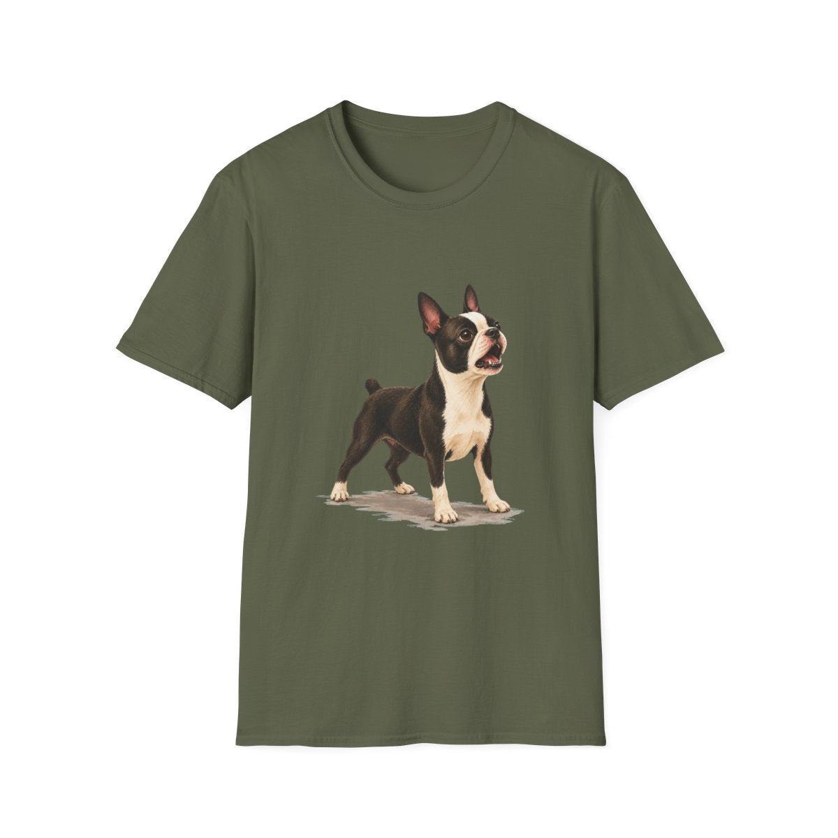 Boston Terrier Head Of Security Tee - Military Green