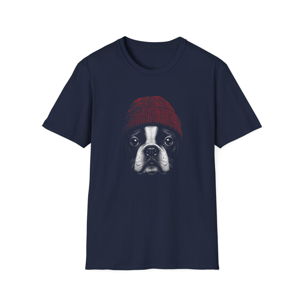 Boston Terrier In Beanie Tee - Navy