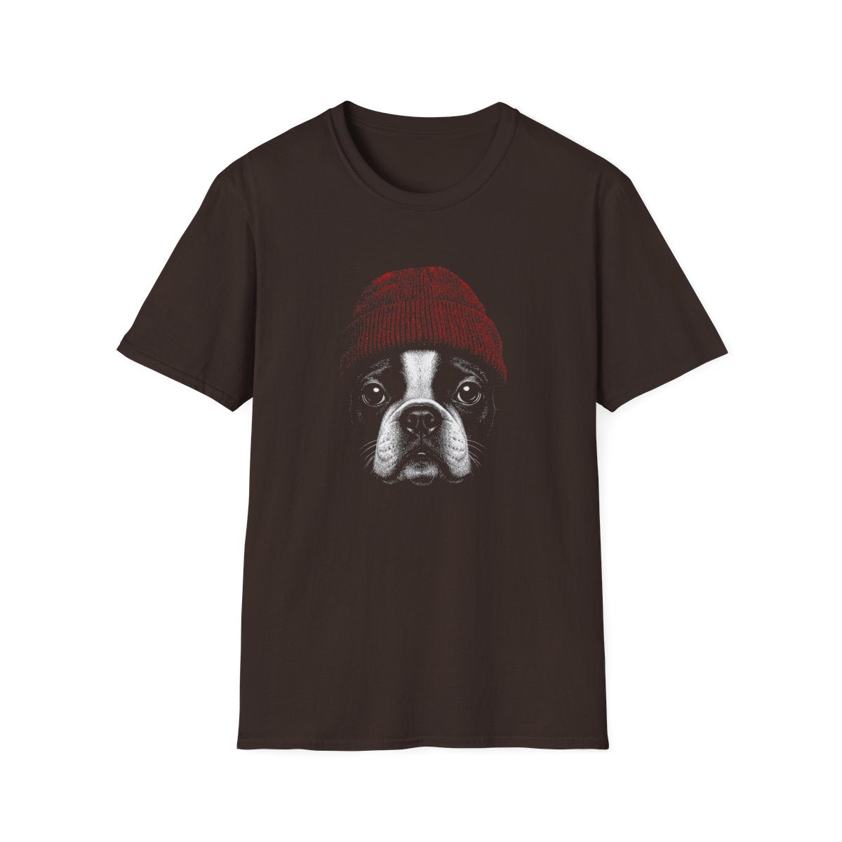 Boston Terrier In Beanie Tee - Dark Chocolate