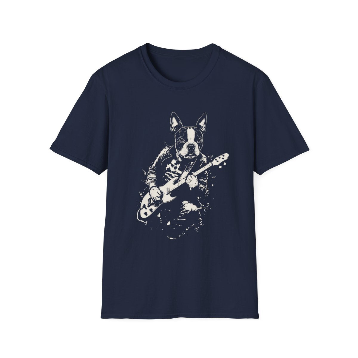 Boston Terrier Rocking Guitar Tee - Navy
