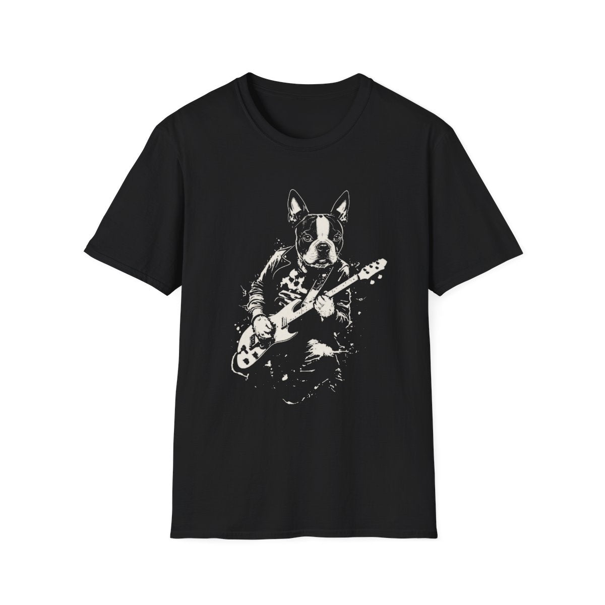 Boston Terrier Rocking Guitar Tee - Black