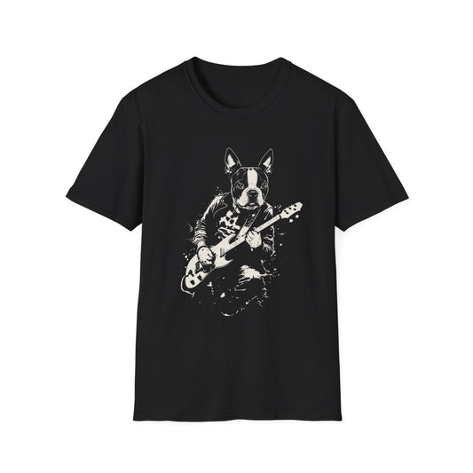 Boston Terrier Rocking Guitar Tee - Black