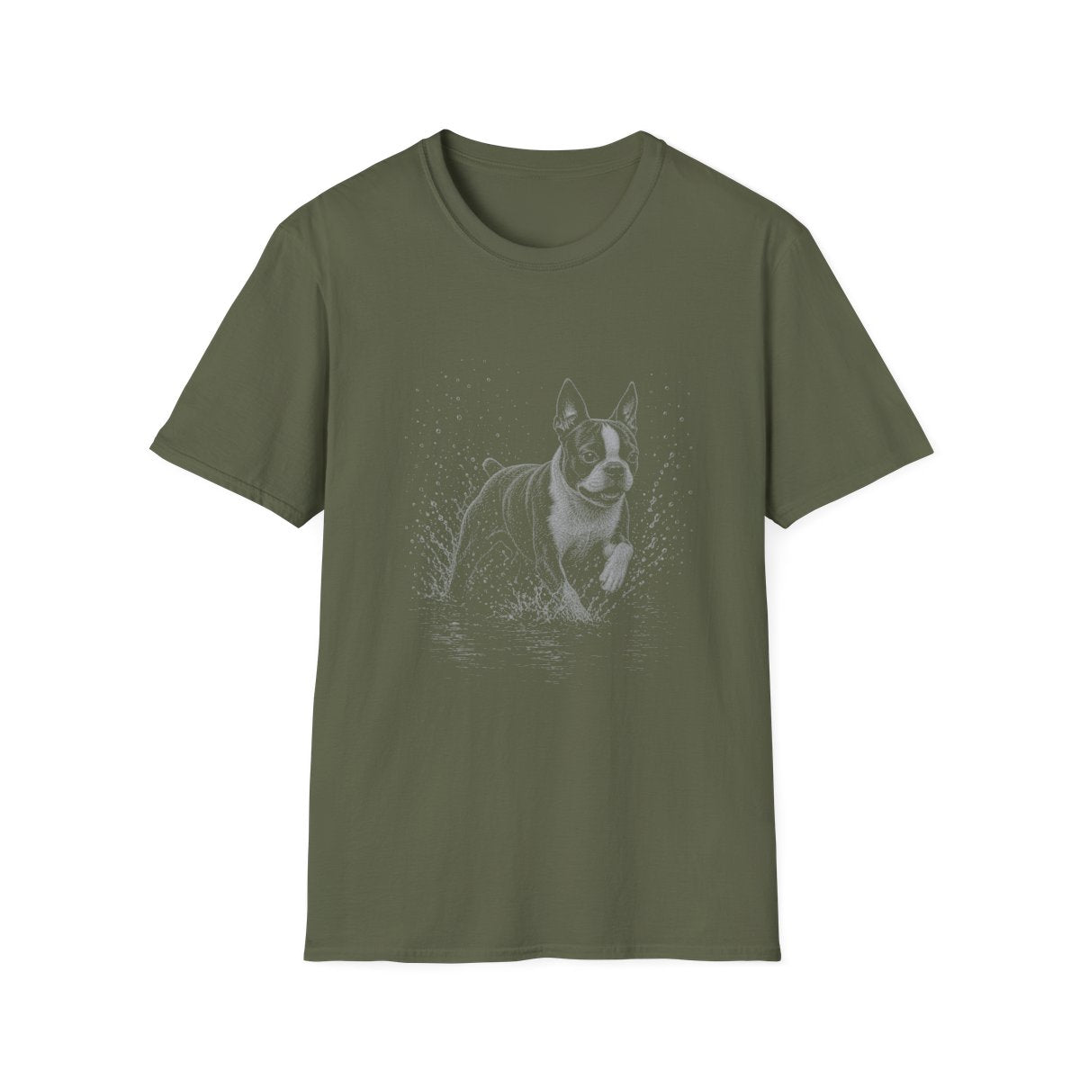 Boston Terrier Water Run Tee - Military Green