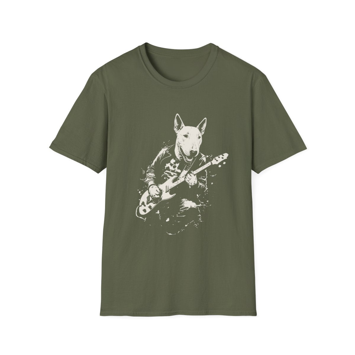 Bull Terrier Rocking Guitar Tee - Military Green