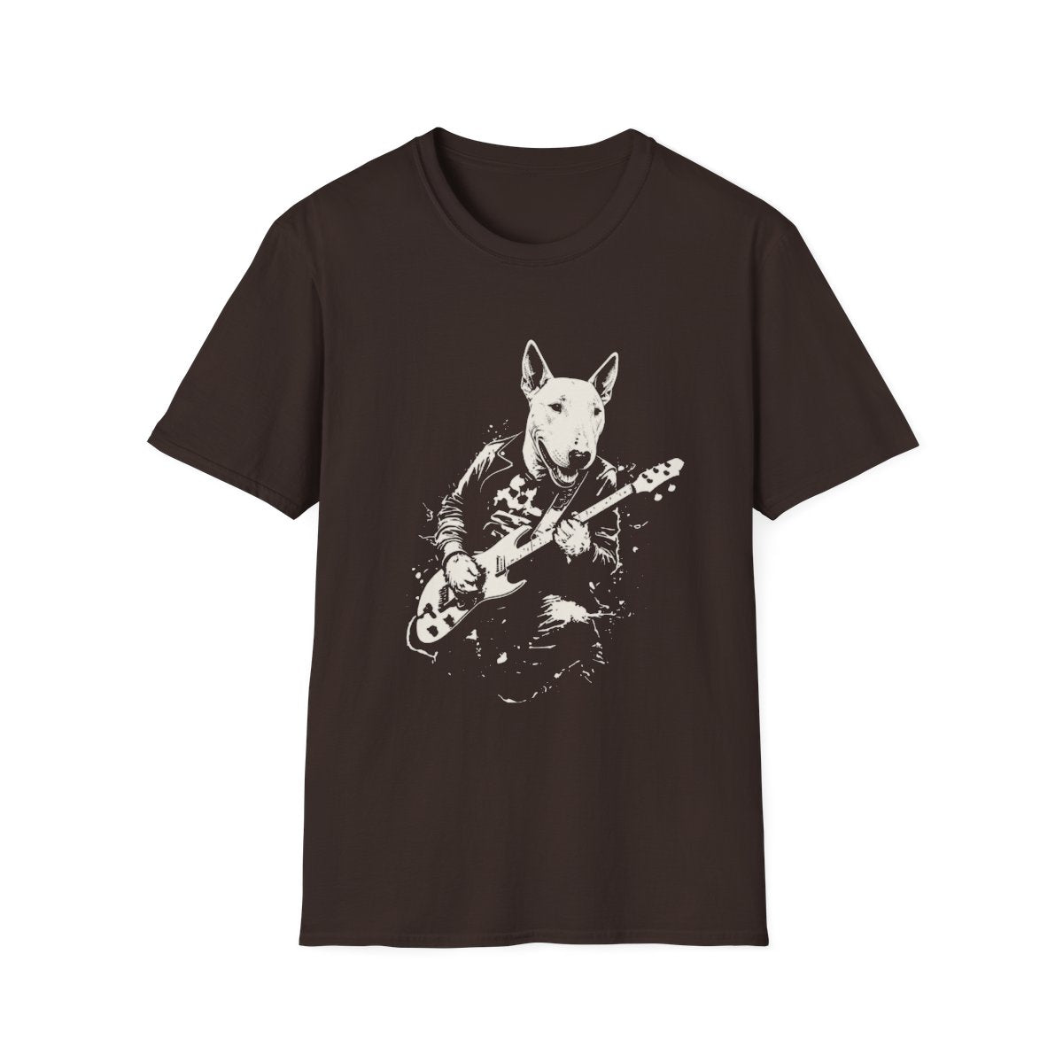 Bull Terrier Rocking Guitar Tee - Dark Chocolate