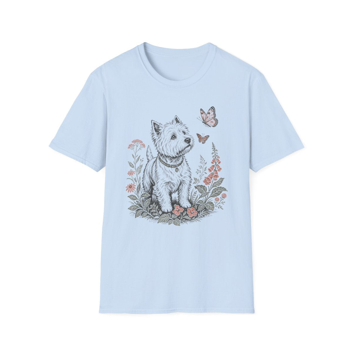 Butterfly Meadow Westie Tee - Light Blue