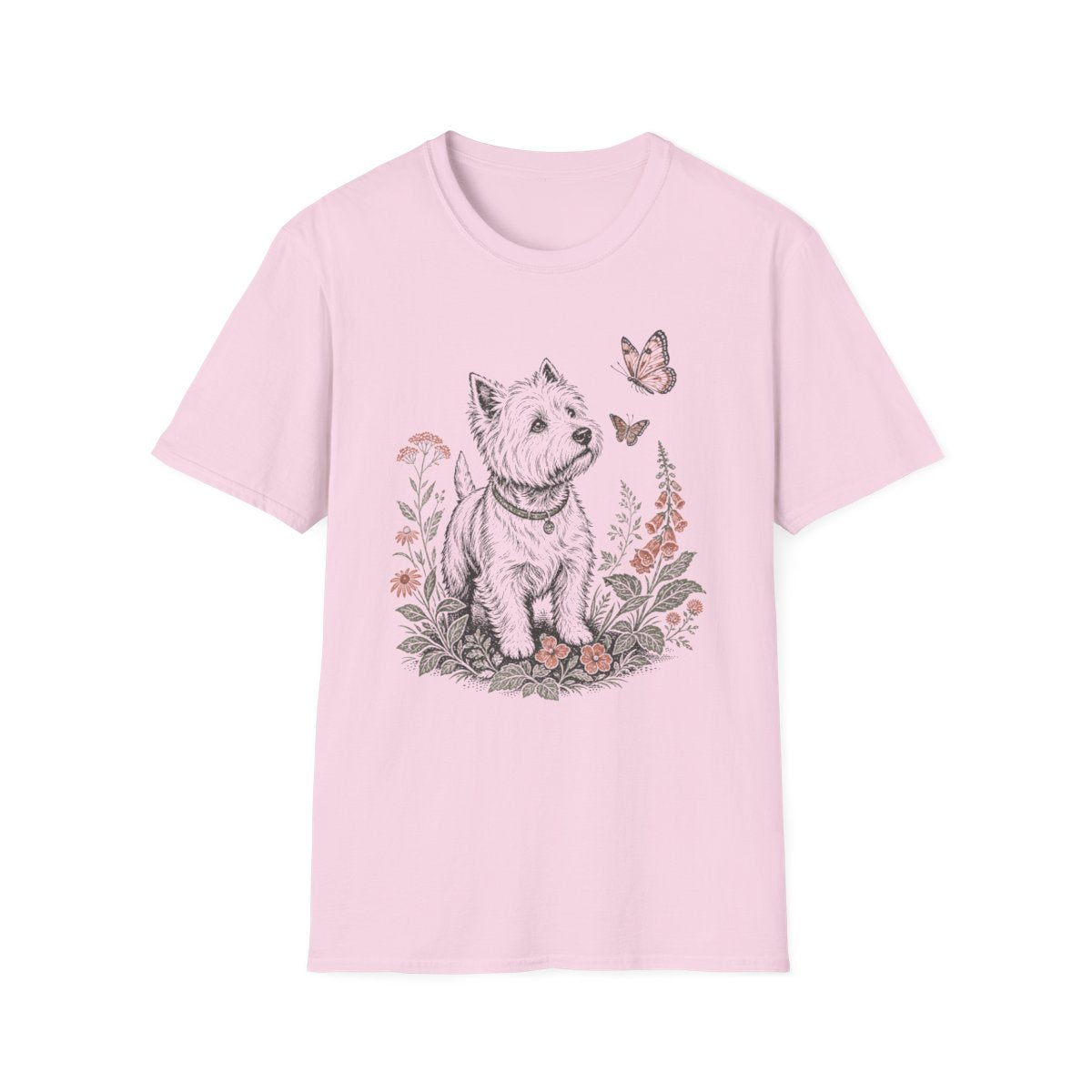 Butterfly Meadow Westie Tee - Light Pink