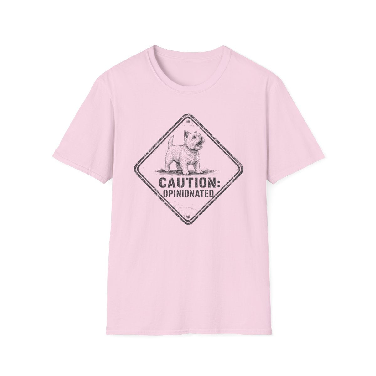 Caution Opinionated Westie Tee - Light Pink