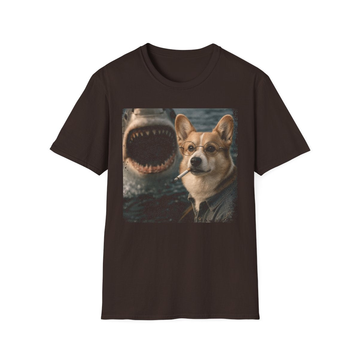 Corgi and Shark Tee - Dark Chocolate