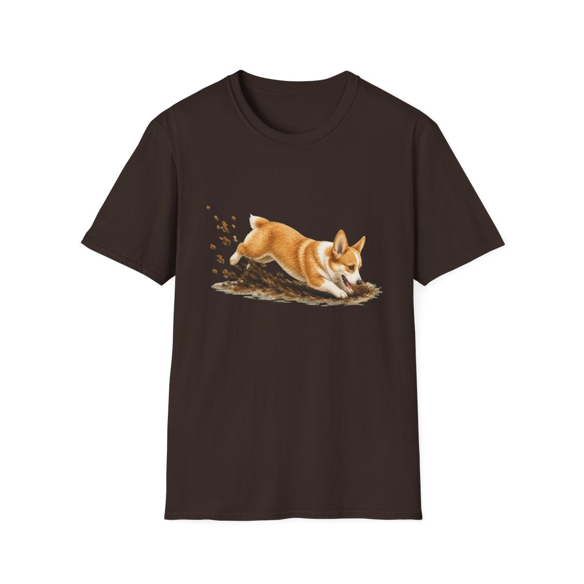 Corgi Excavating Mode On Tee - Dark Chocolate