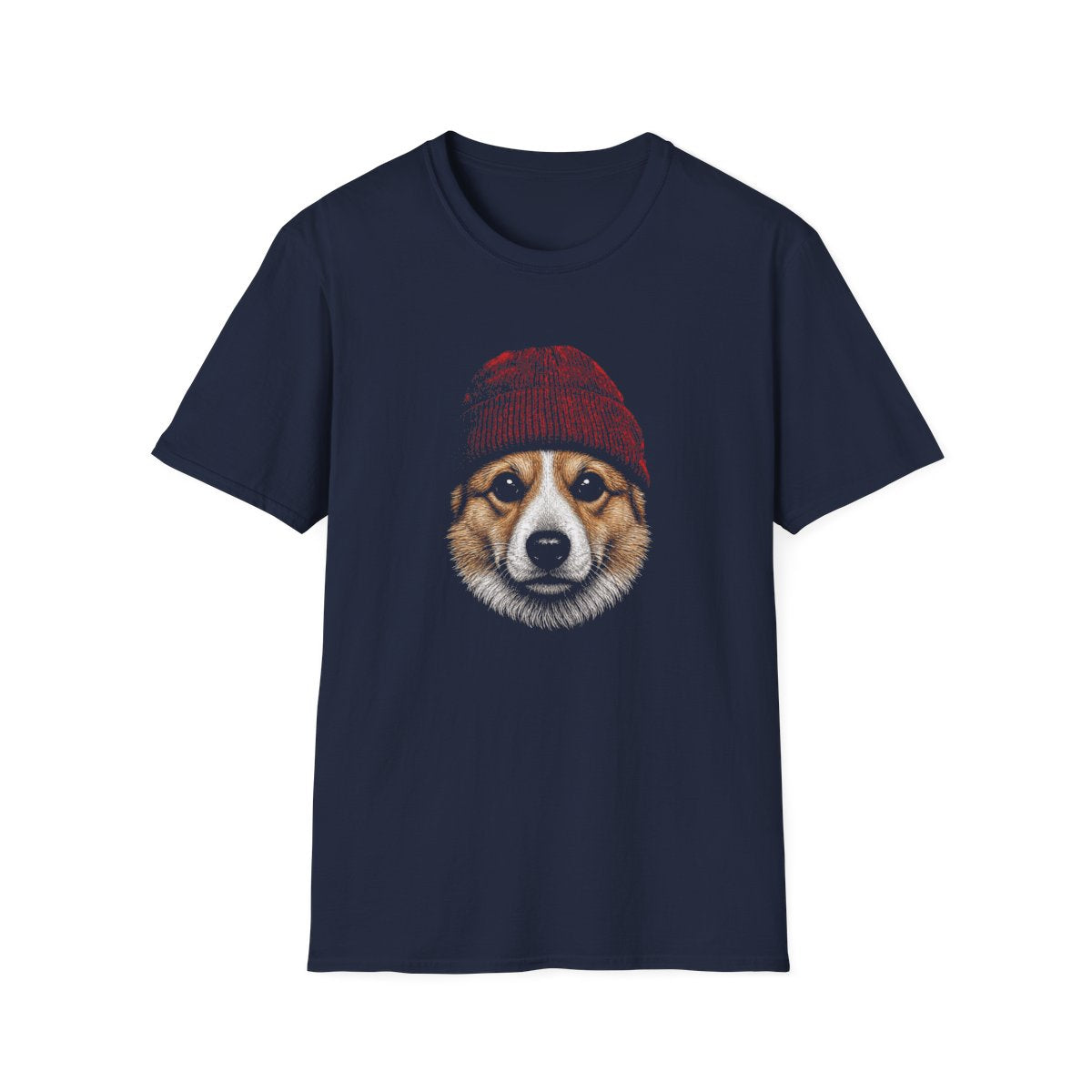 Corgi In Beanie Tee - Navy