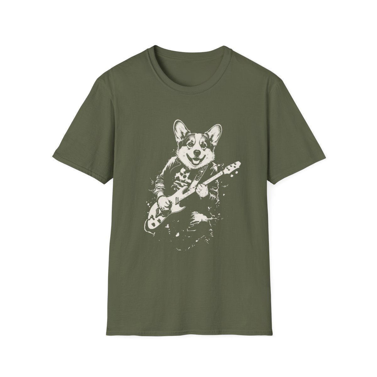 Corgi Rocking Guitar Tee - Military Green