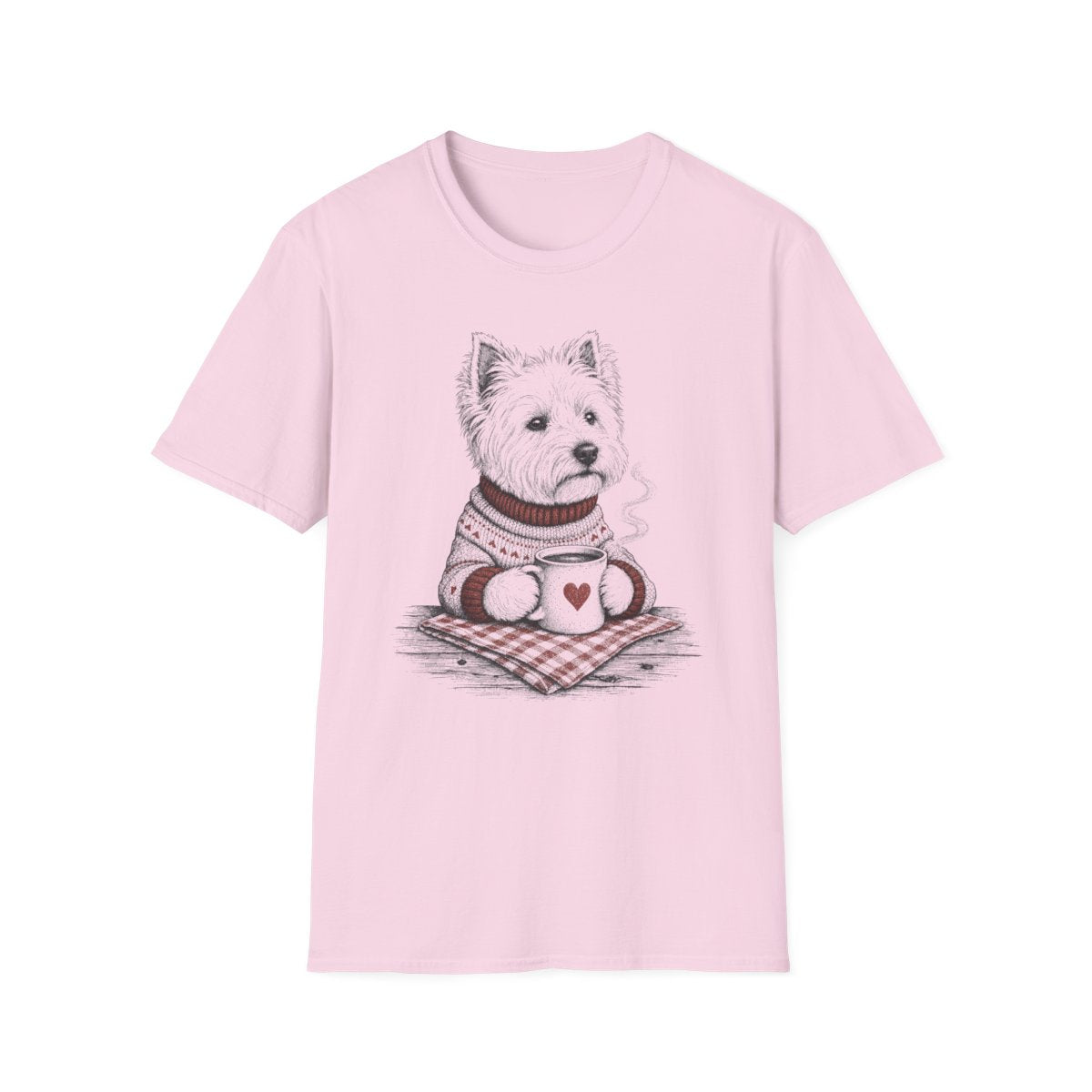 Cozy Coffee Westie Tee - Light Pink