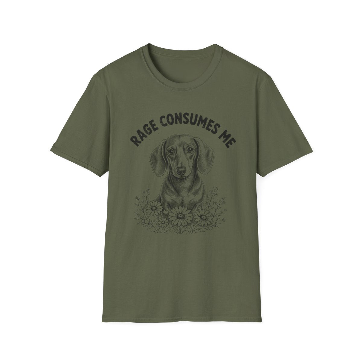 Dachshund Rage Consumes Me Tee - Military Green