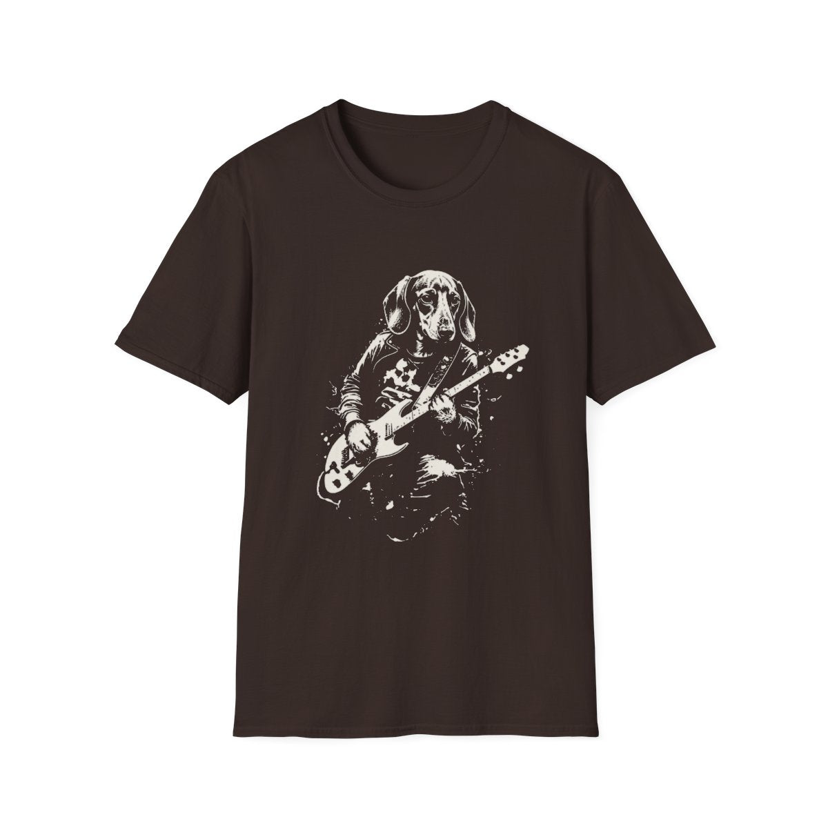 Dachshund Rocking Guitar Tee - Dark Chocolate