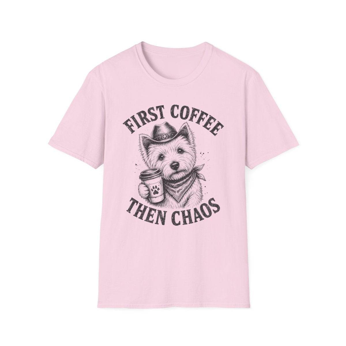 First Coffee Then Chaos Tee - Light Pink