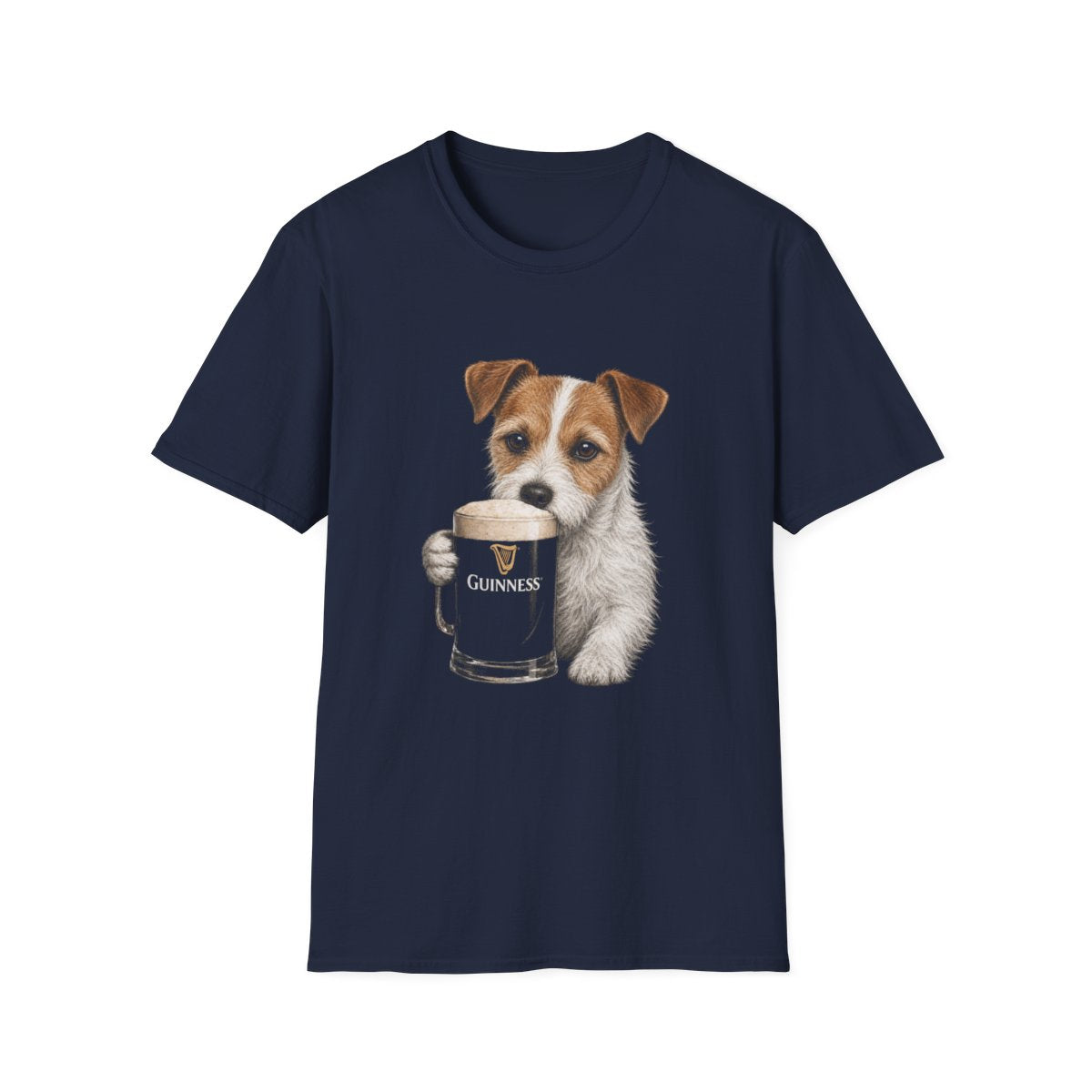 Jack Russell Terrier With A Pint Tee - Navy