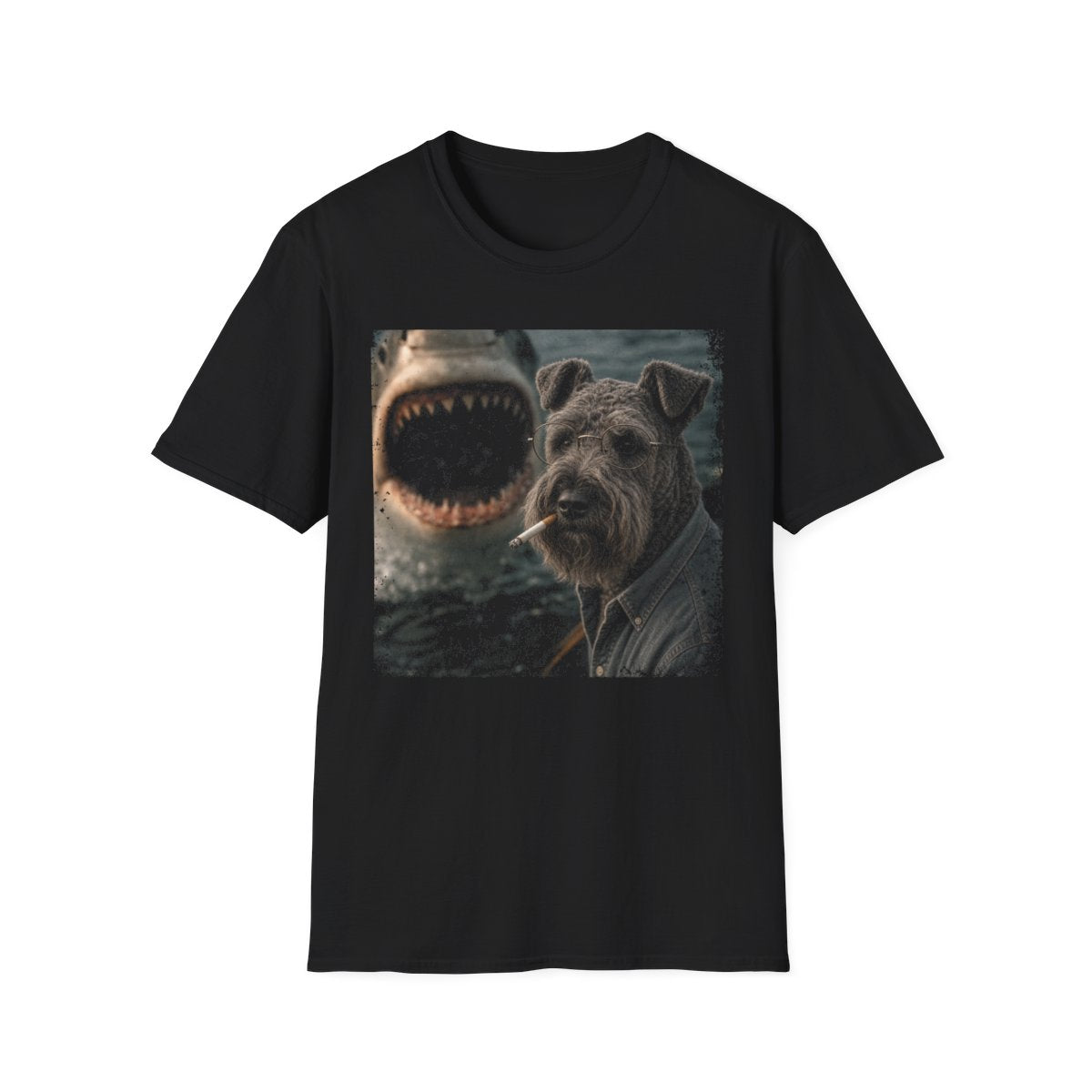 Kerry Blue Terrier and Shark Tee - Black