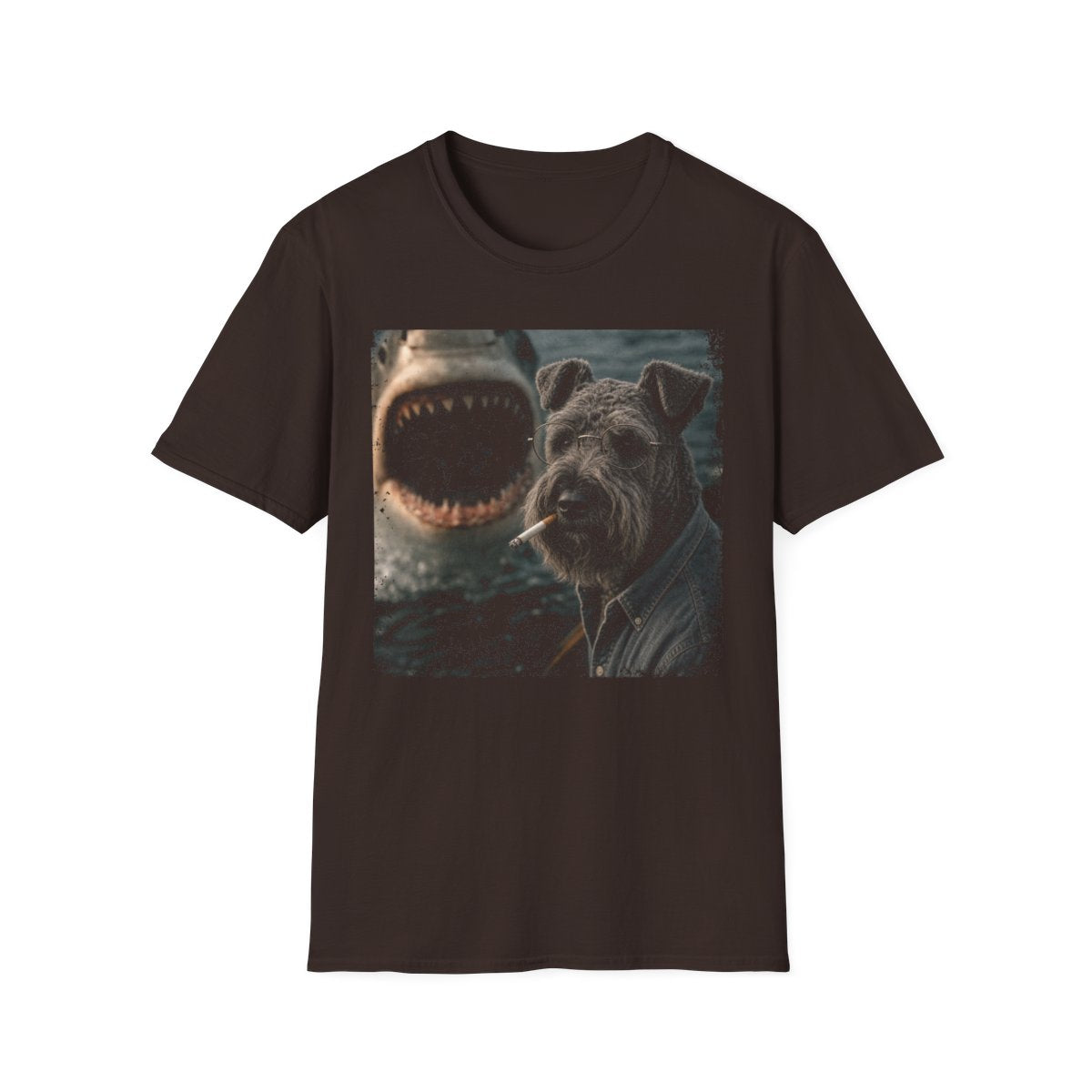 Kerry Blue Terrier and Shark Tee - Dark Chocolate