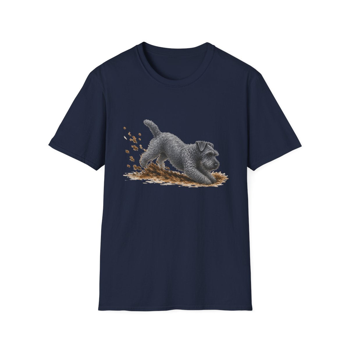 Kerry Blue Terrier Excavating Mode On Tee - Navy