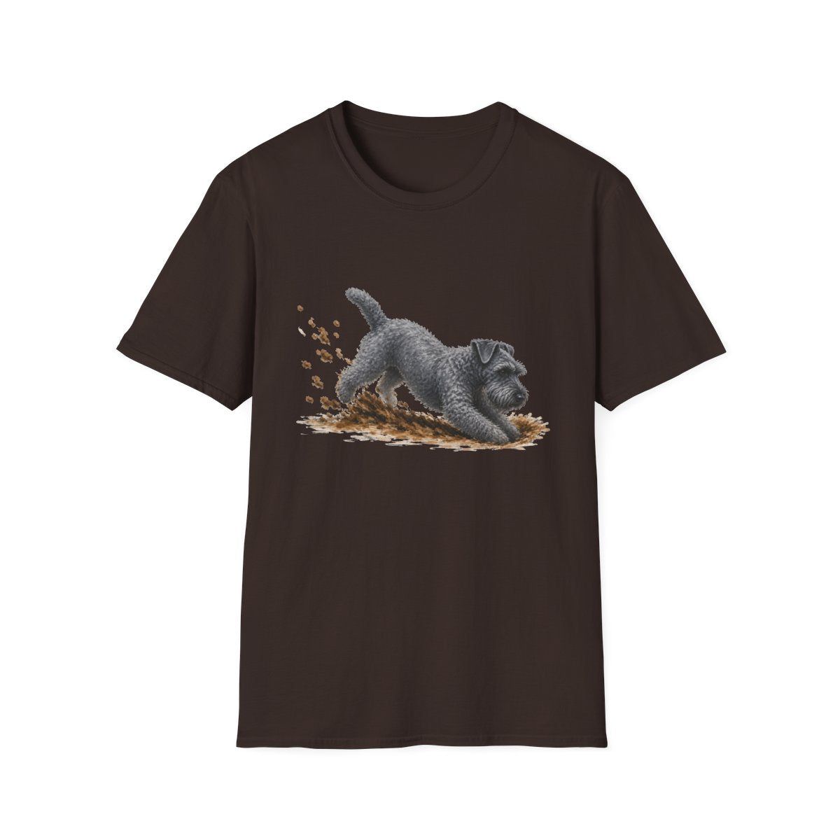 Kerry Blue Terrier Excavating Mode On Tee - Dark Chocolate