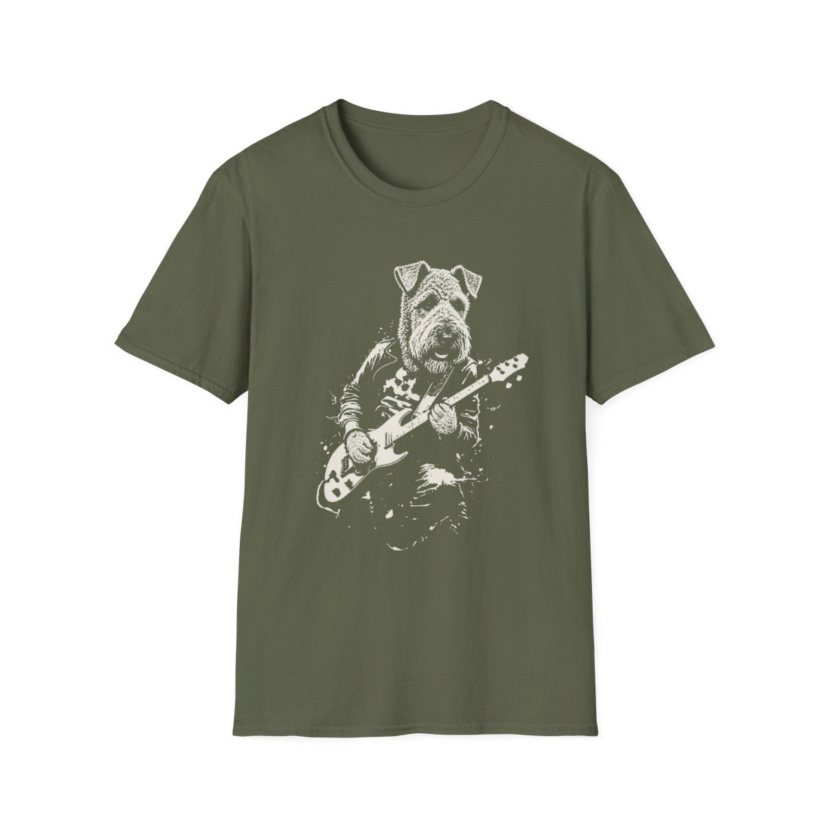 Kerry Blue Terrier Rocking Guitar Tee - Military Green