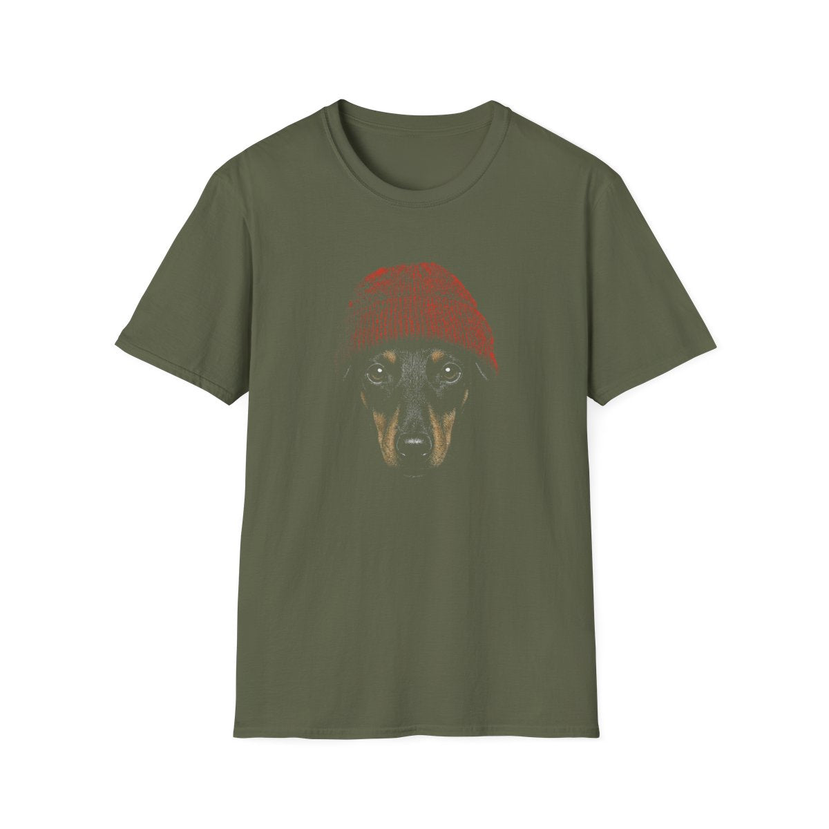 Manchester Terrier In Beanie Tee - Military Green