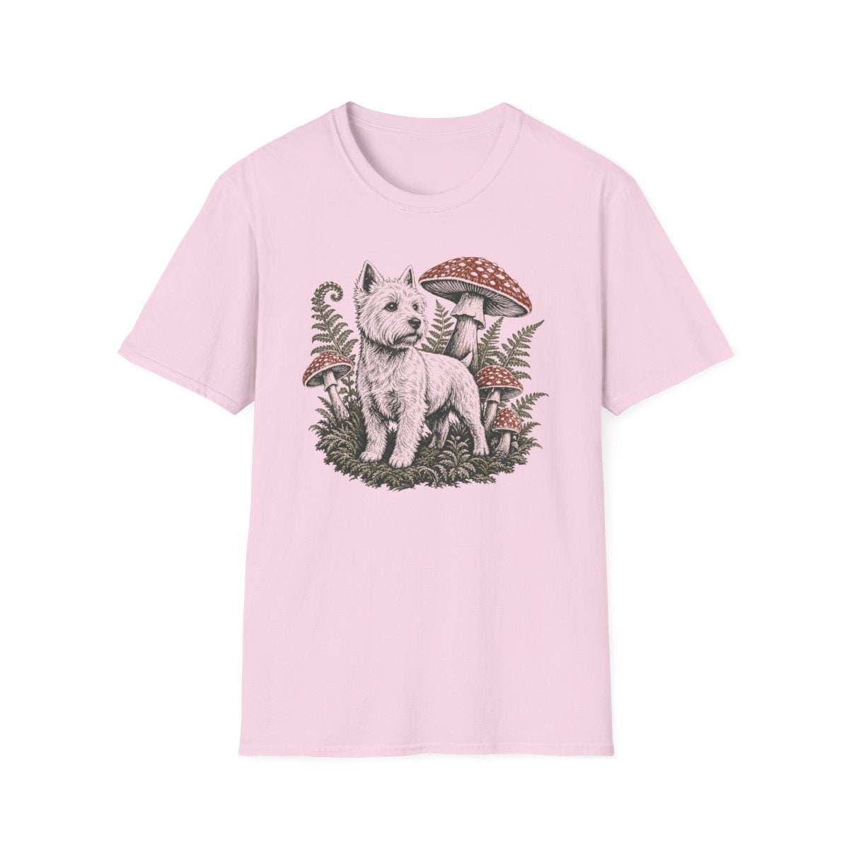 Mushroom Forest Westie Tee - Light Pink