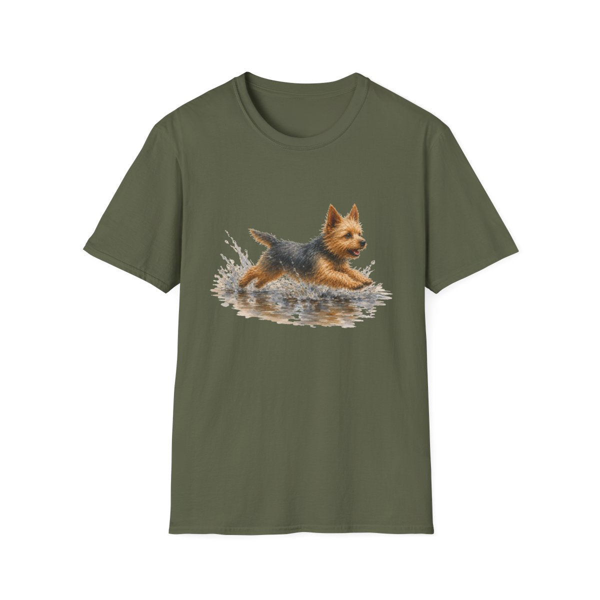 No Puddle Left Behind Australian Terrier Tee - Military Green