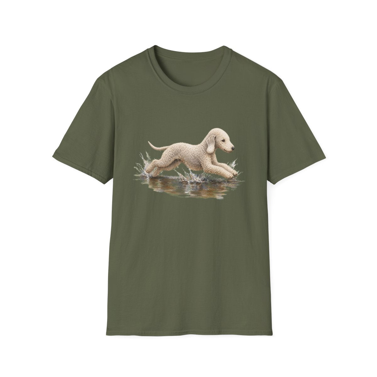 No Puddle Left Behind Bedlington Terrier Tee - Military Green