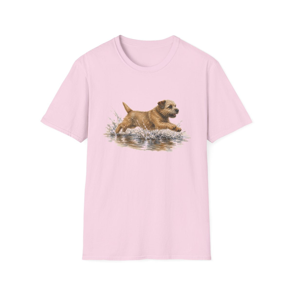 No Puddle Left Behind Border Terrier Tee - Light Pink