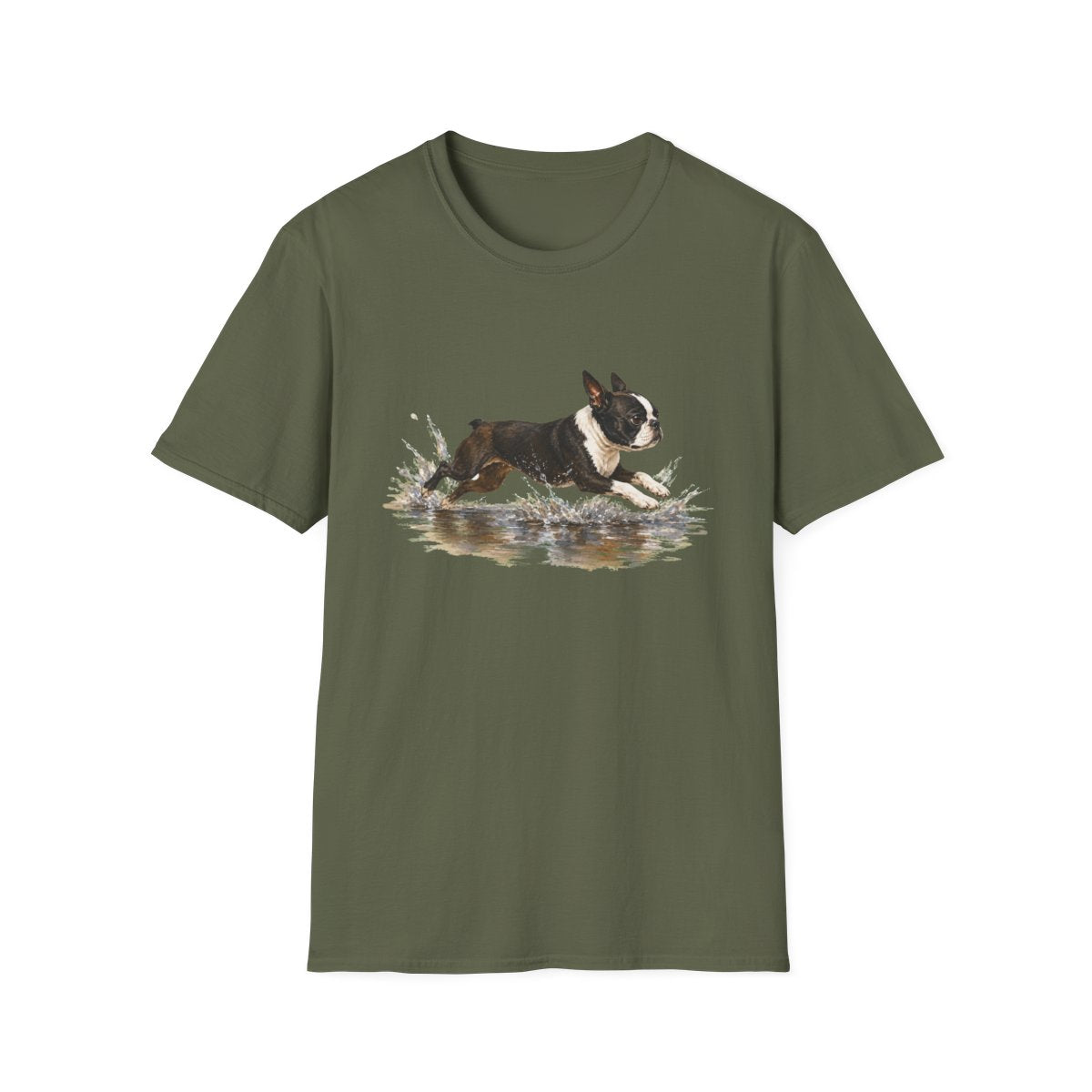 No Puddle Left Behind Boston Terrier Tee - Military Green