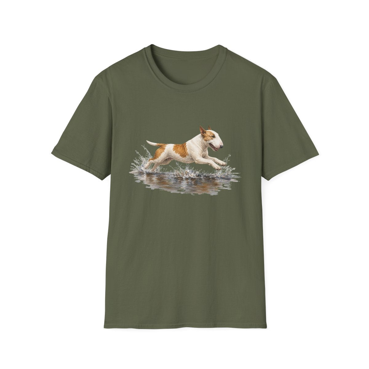 No Puddle Left Behind Bull Terrier Tee - Military Green