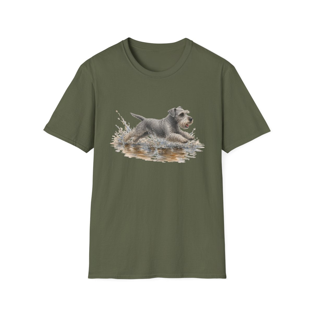 No Puddle Left Behind Cesky Terrier Tee - Military Green