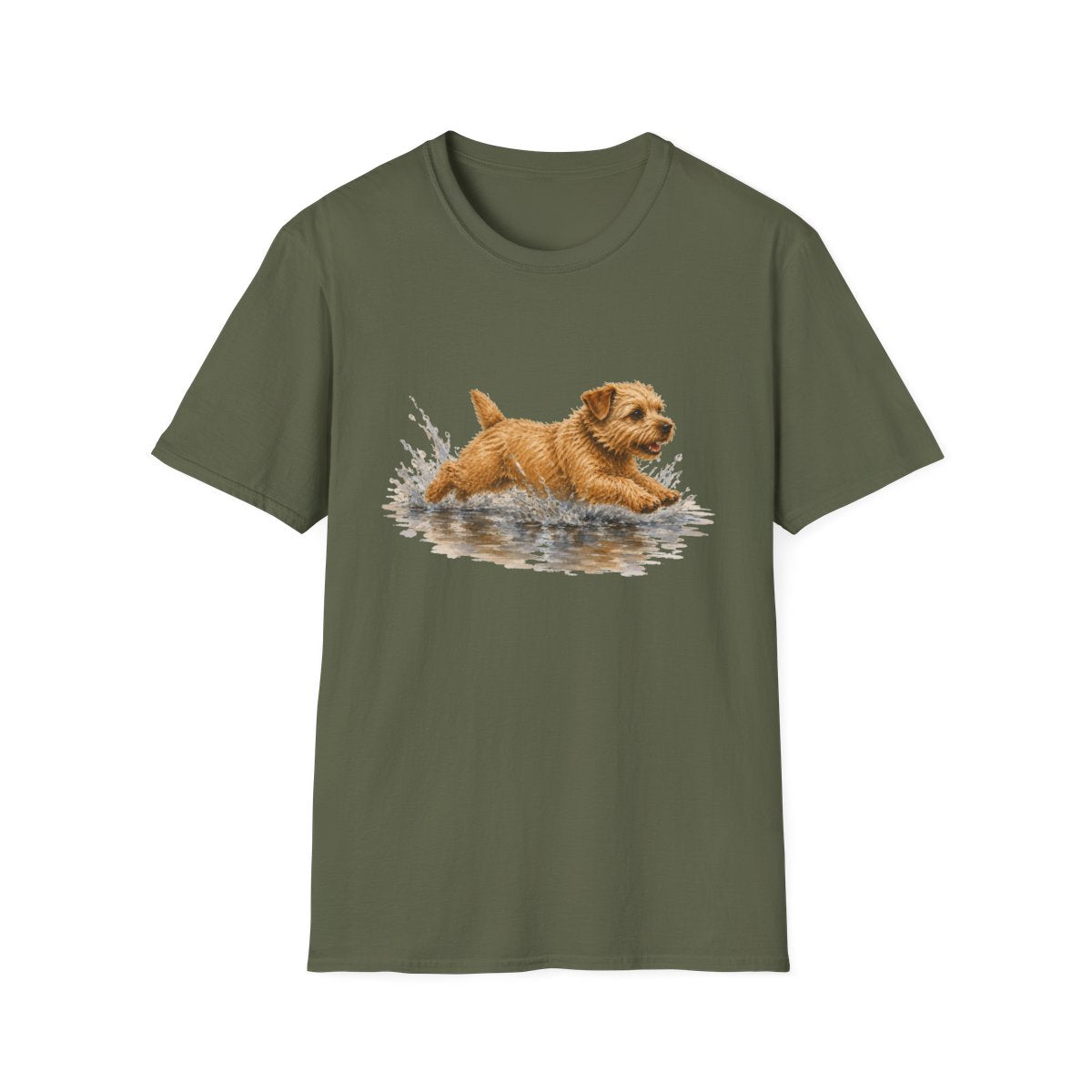 No Puddle Left Behind Norfolk Terrier Tee - Military Green