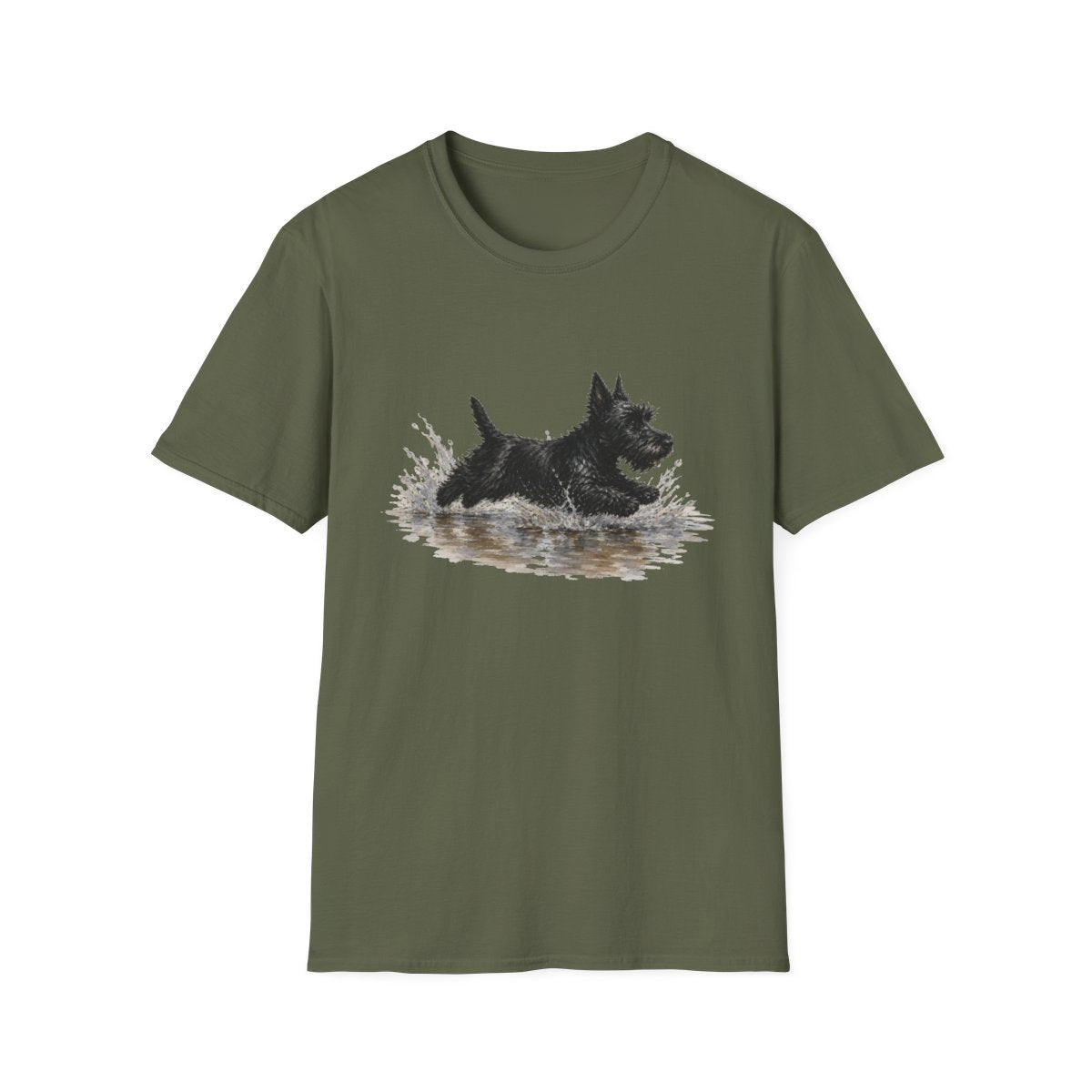 No Puddle Left Behind Scottish Terrier Tee - Military Green