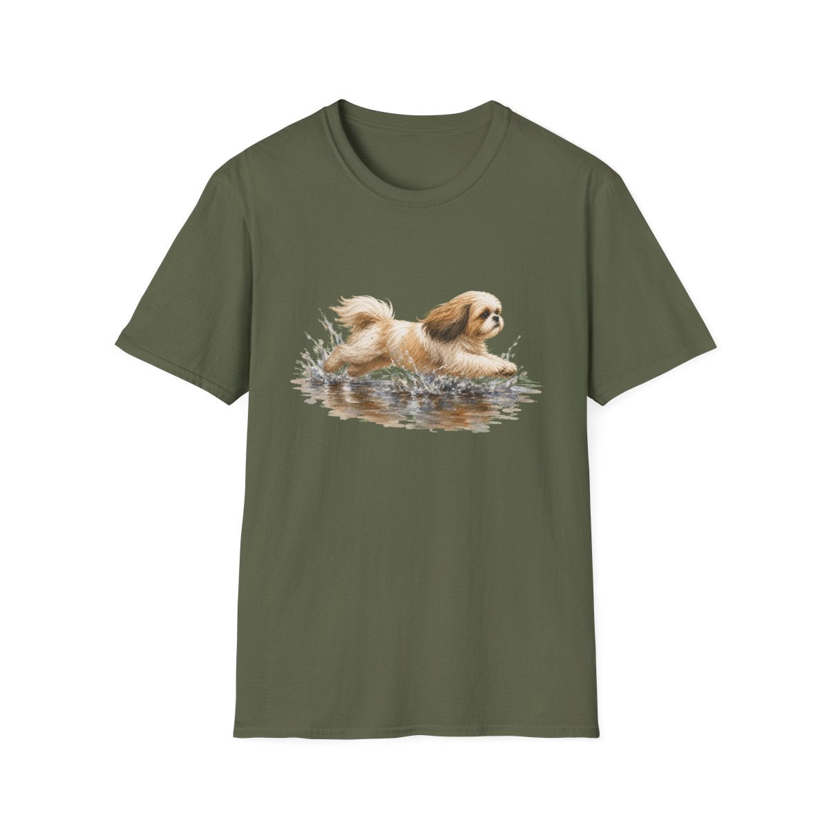 No Puddle Left Behind Shih Tzu Tee - Military Green