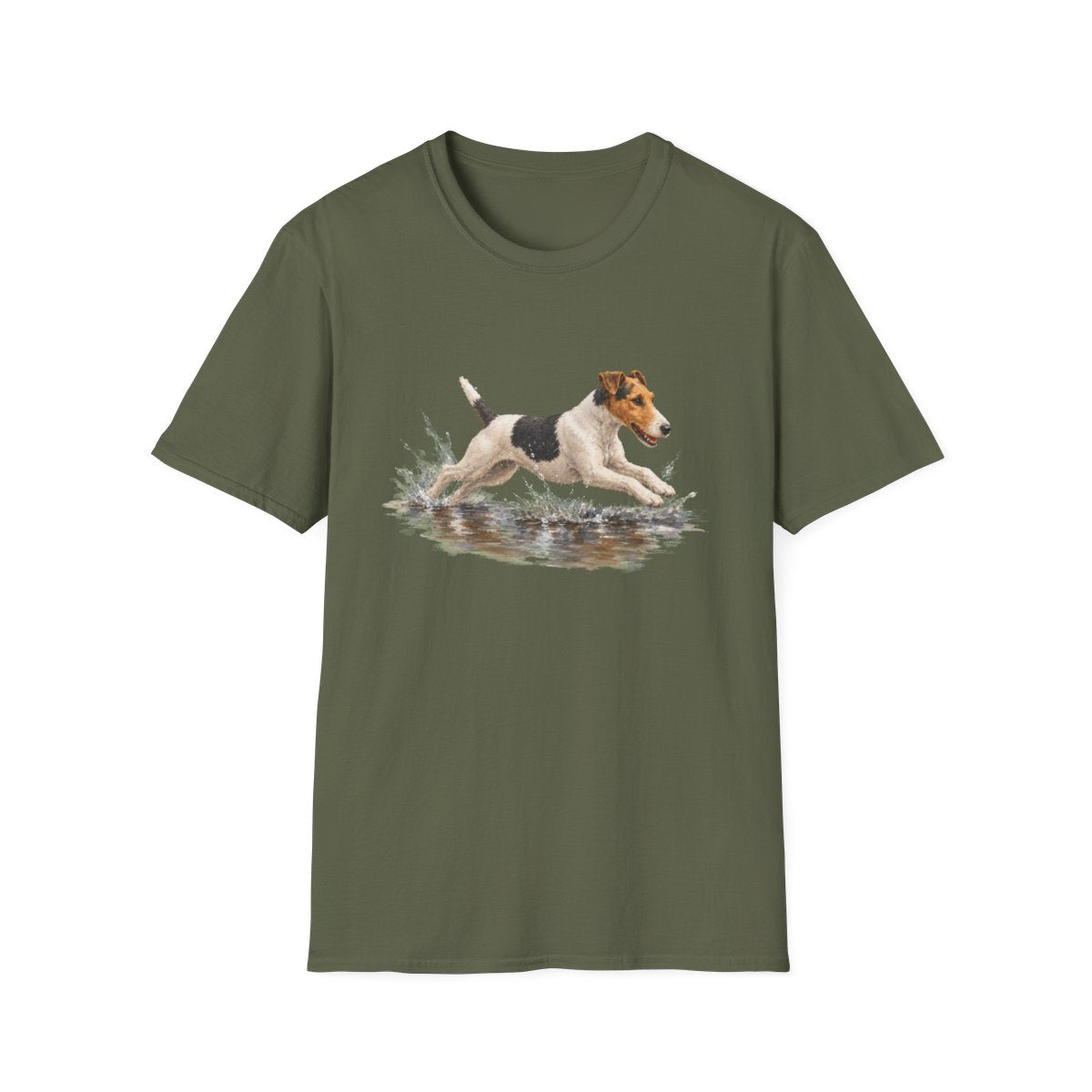 No Puddle Left Behind Smooth Fox Terrier Tee - Military Green