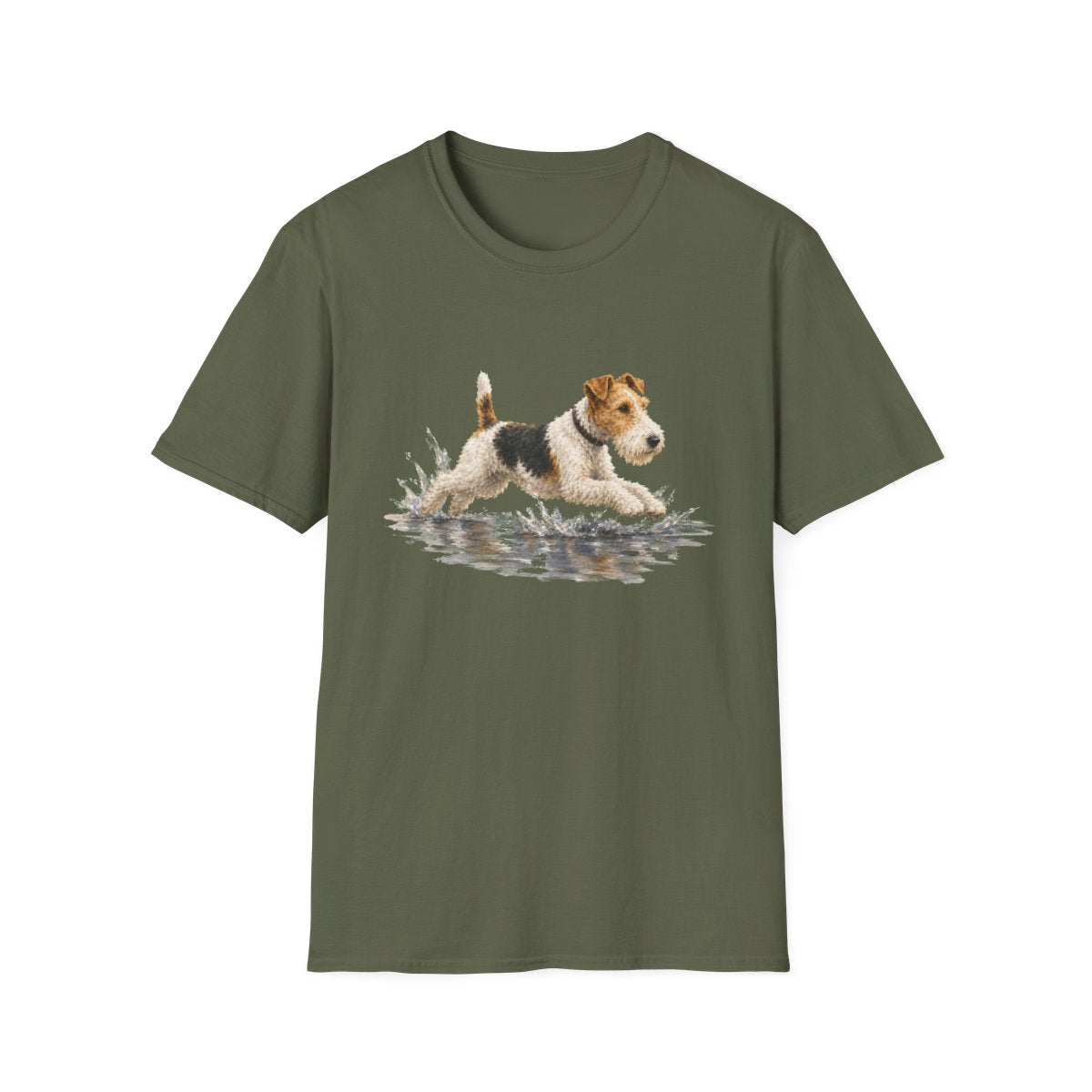 No Puddle Left Behind Wire Fox Terrier Tee - Military Green