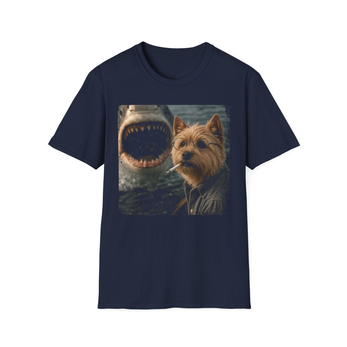 Norwich Terrier and Shark Tee - Navy