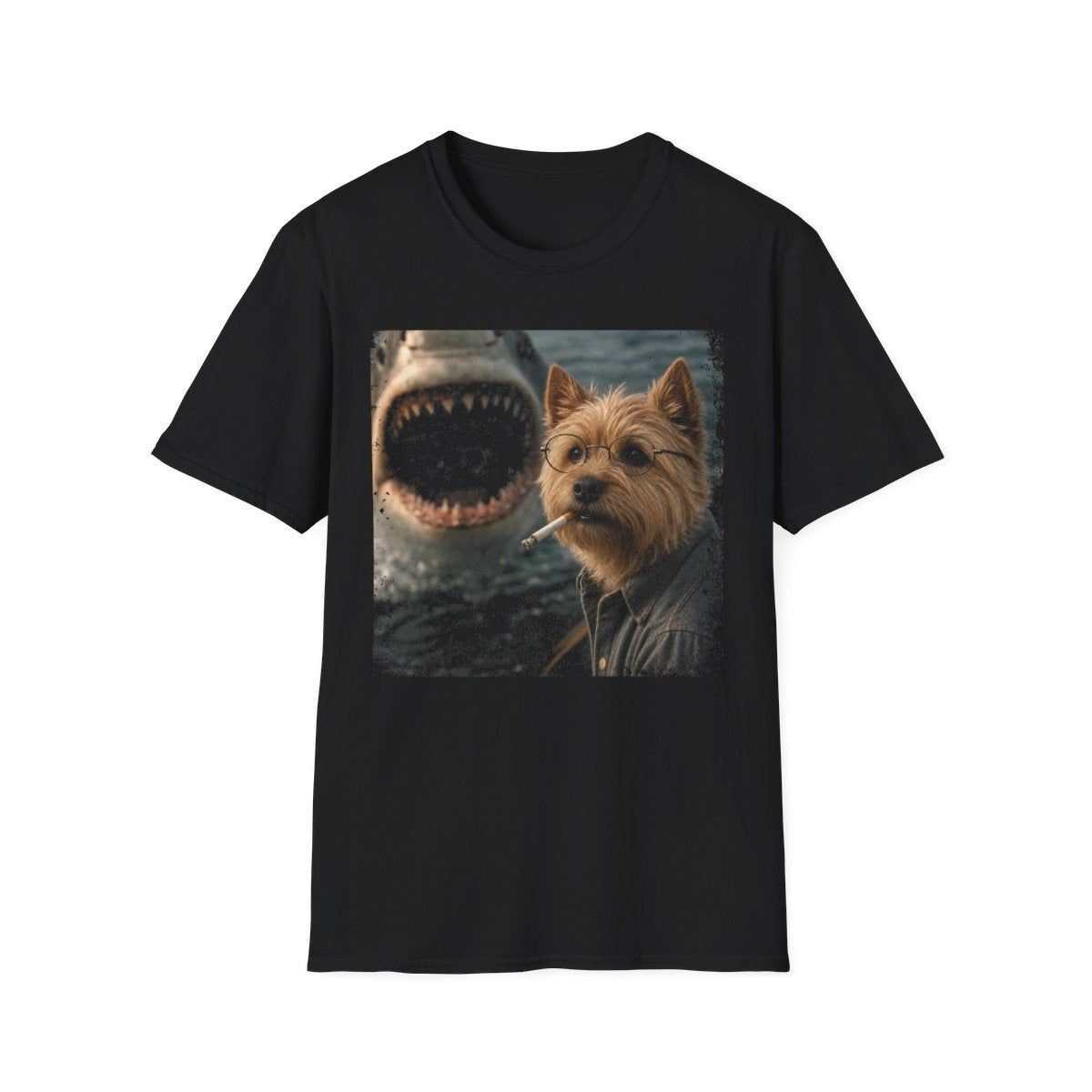 Norwich Terrier and Shark Tee - Black