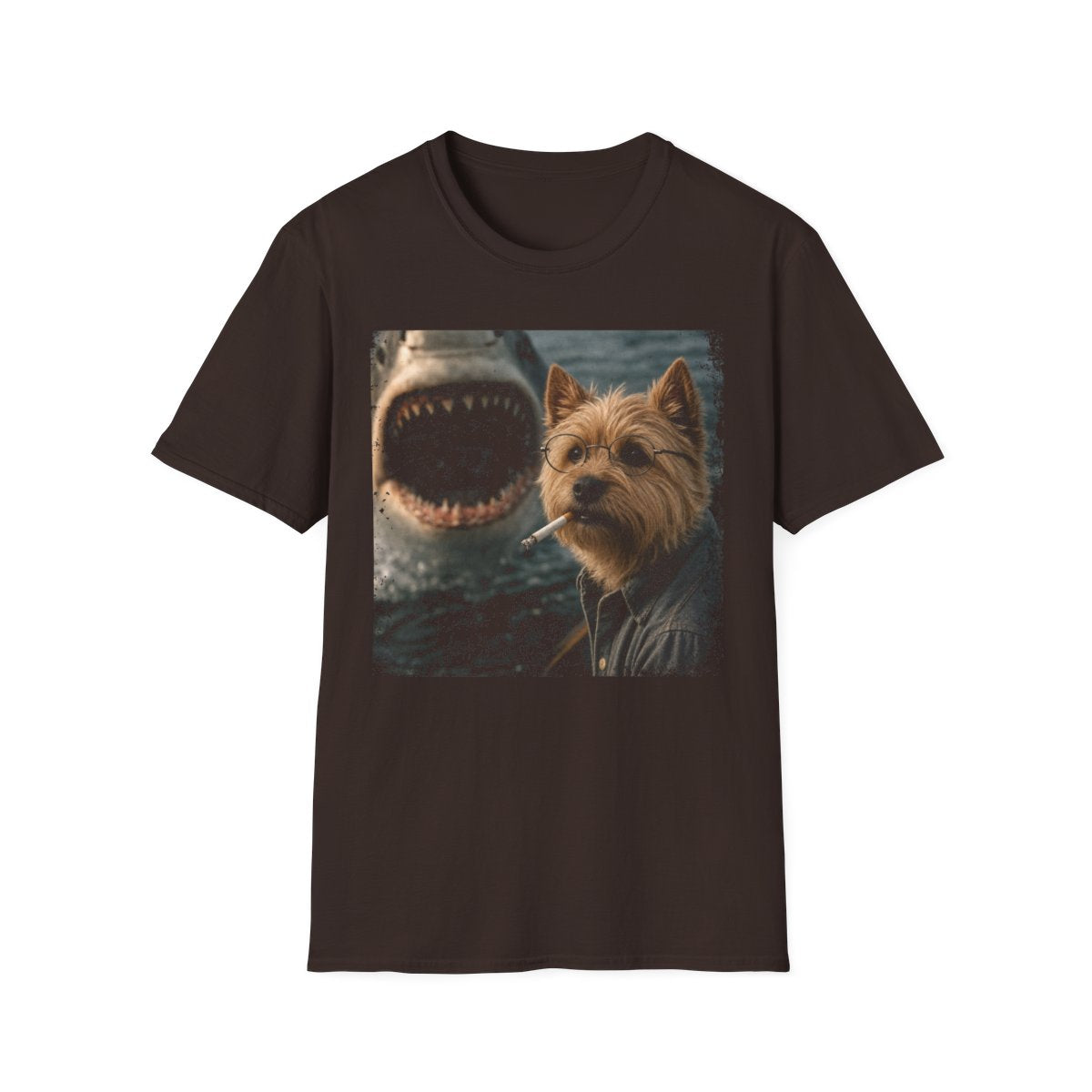 Norwich Terrier and Shark Tee - Dark Chocolate