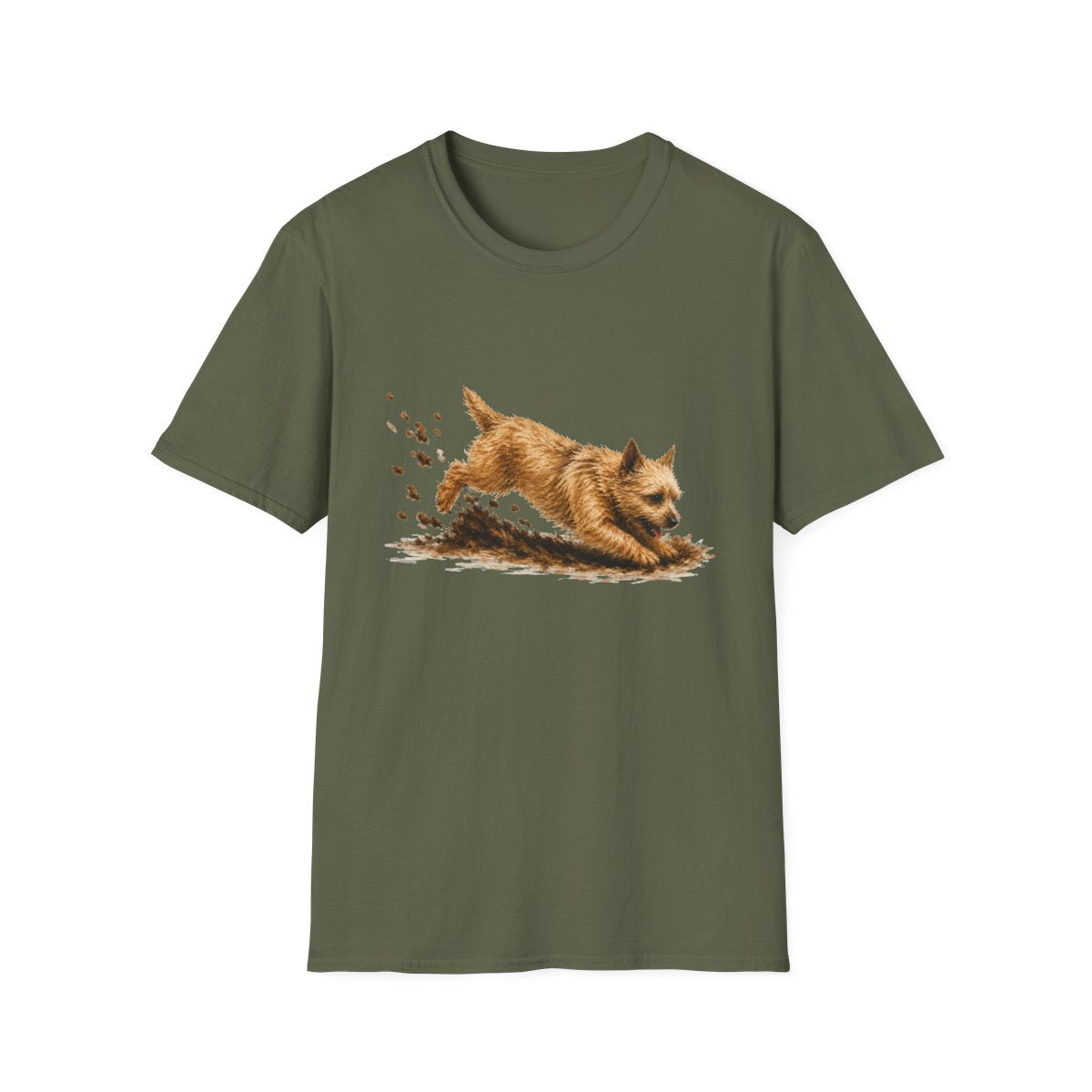 Norwich Terrier Excavating Mode On Tee - Military Green