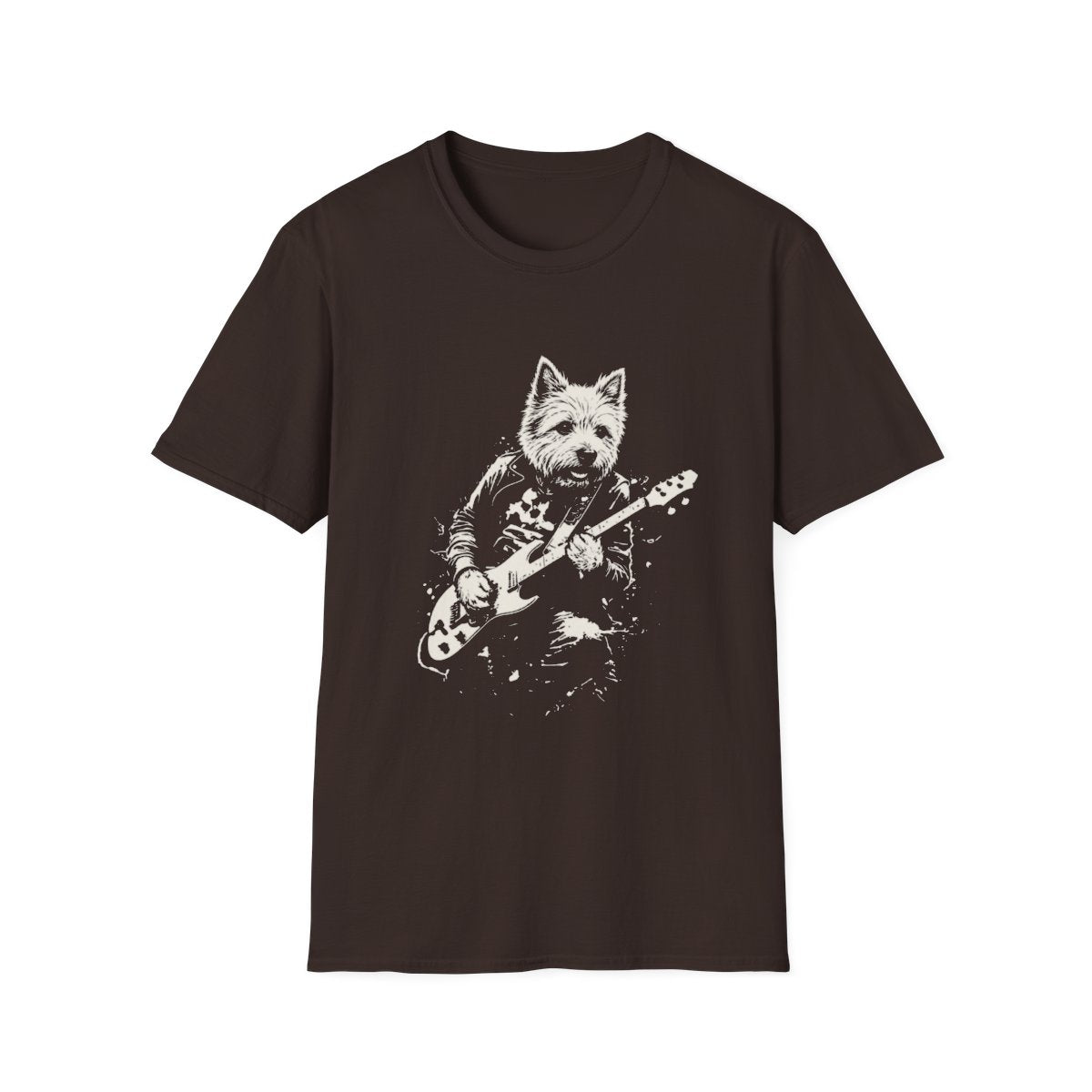 Norwich Terrier Rocking Guitar Tee - Dark Chocolate