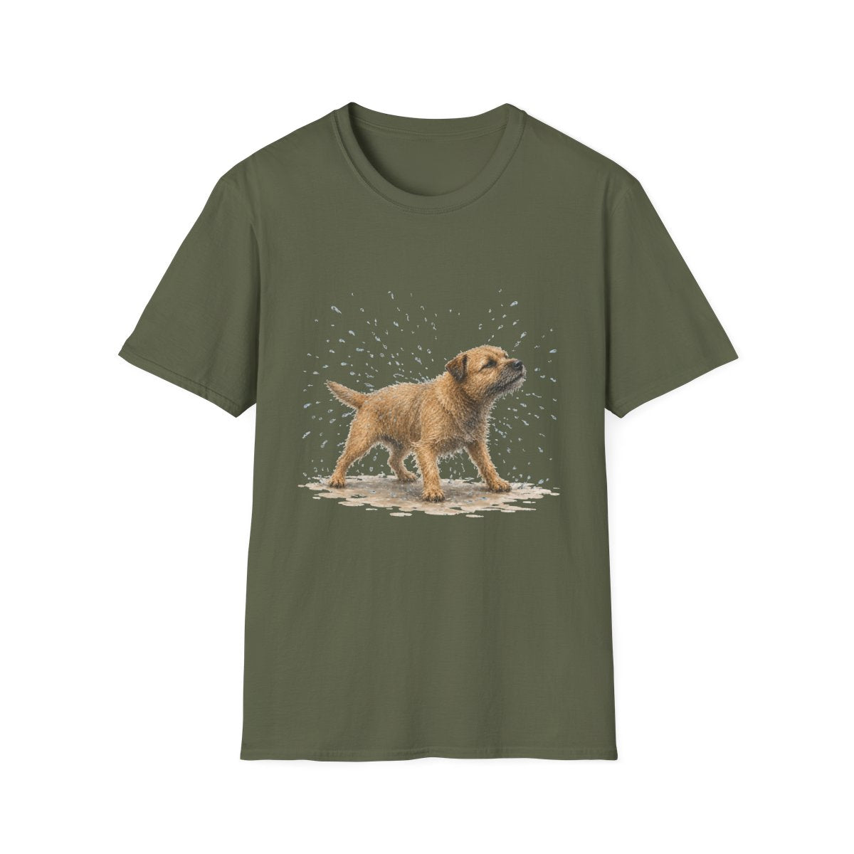 Not A Fan Of Bath Time Border Terrier Tee - Military Green