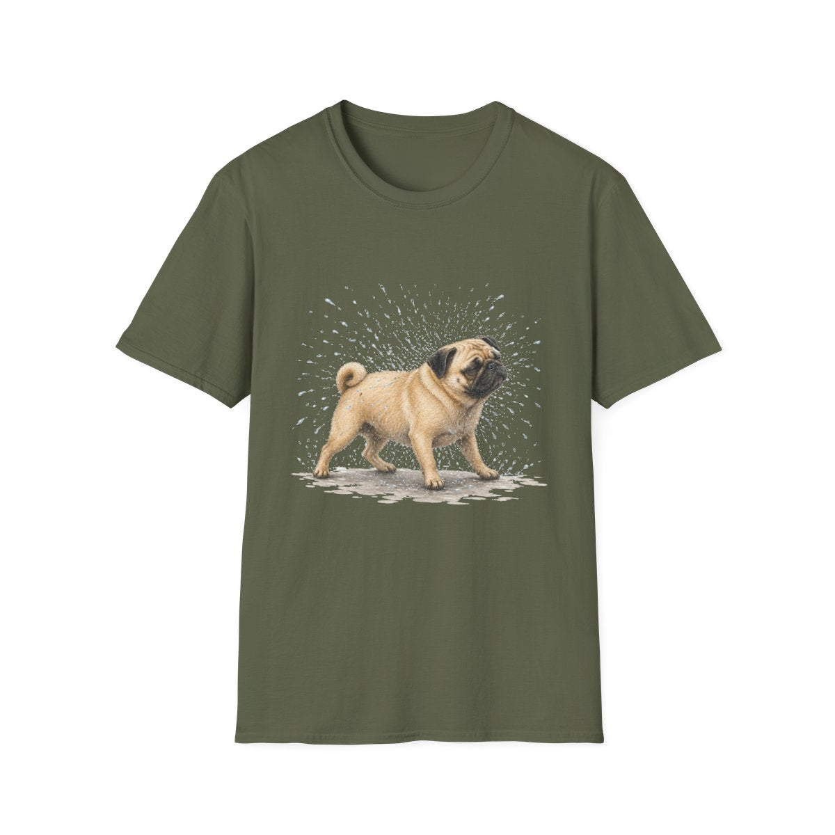 Not A Fan Of Bath Time Pug Tee - Military Green
