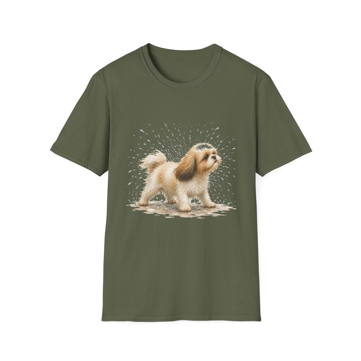Not A Fan Of Bath Time Shih Tzu Tee - Military Green